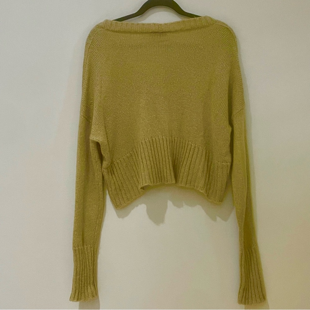 Wooden Ships Mohair Wool Tan Cropped Grandpa Cardigan Sweater - Small / Medium - Picture 4 of 9